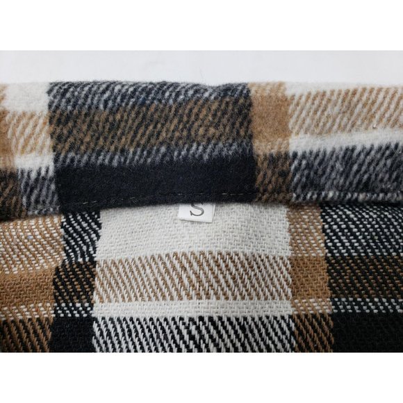 Yeokou Women's Jacket Shacket Button Up Long Sleeve Brown Plaid Size S NWT - Picture 5 of 10